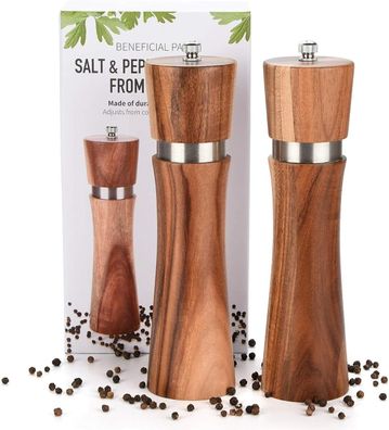 AUROMA Salz & Pfeffermühlen Set aus hochwertigem Akazienholz gefertigt | Moderne