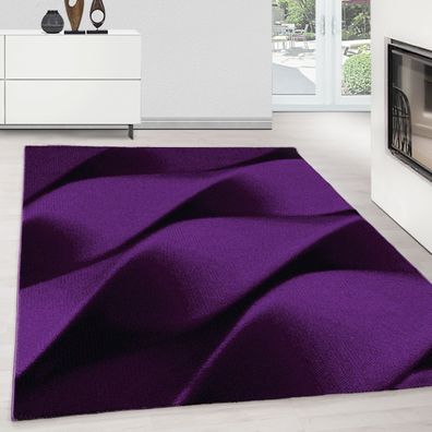 Teppich modern Designer Wohnzimmer Abstrakt Wellen Muster Schwarz Lila Oeko Tex