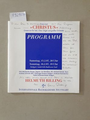 Franz Liszt : Christus : Programm mit ausführlichem handschriftlichen Anschreiben Ril