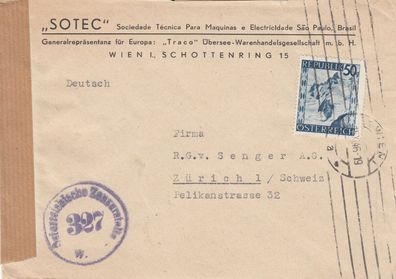 Österreich Zensurpost aus dem Jahr 1946 von Wien nach Zürich