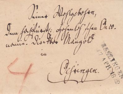 Vorphilabrief aus dem Jahr 1849 von Esslingen nach Öhringen