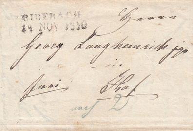 vollständiger Vorphilabrief aus dem Jahr 1830 von Biberach nach Hof