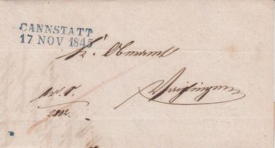 vollständiger Vorphilabrief aus dem Jahr 1845 von Canstatt nach ???