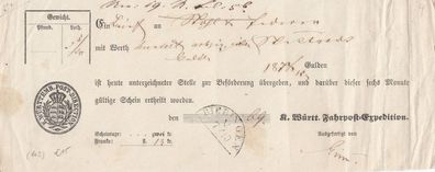 Vorphilatelie Post-Einlieferungsschein aus dem Jahr 1869 von Bieringen