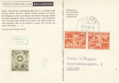 Schweiz Kinderdorf-Ballonpost 1958 Freiballon "Knie"