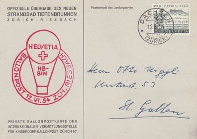 Schweiz Private-Ballonpost 1954