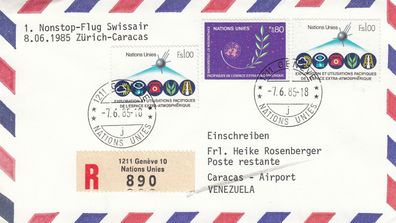 1. Nonstopflug Swissair Zürich-Caracas am 8.6.1985 als Einschreiben