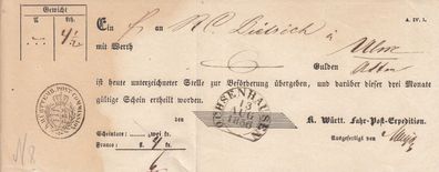 Vorphilatelie Post-Einlieferungsschein aus dem Jahr 1836 von Ochsenhausen RAR!!!