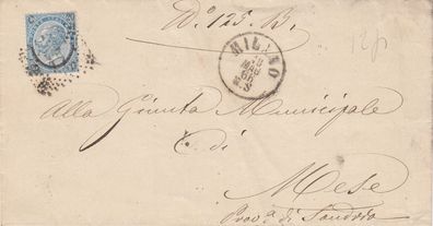 Italien Königreich Brief aus dem Jahr 1866 von Milano nach Mele