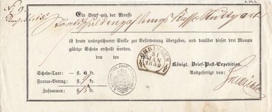 Vorphilatelie Post-Einlieferungsschein aus dem Jahr 1859 von Öhringen Steigbügel