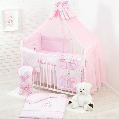 Baby Luxus Kinderbetten 120x60 Holz Gitterbett, Babybett, Kinderbettset Rosa Herz