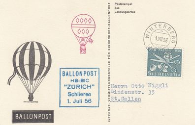 Schweiz Kinderdorf-Ballonpost 1956