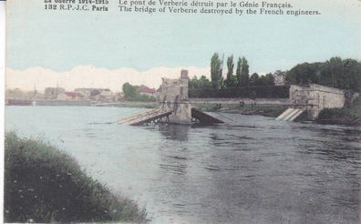 Postkarte WWI Paris Le pont de Verberie detruit