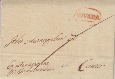 Italien vollständiger Vorphilabrief aus dem Jahr 1806 von Novara nach Como