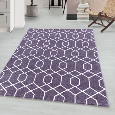 Kurzflor modern Teppich Wohnzimmerteppich Zaun Motiv Rechteckig Violett