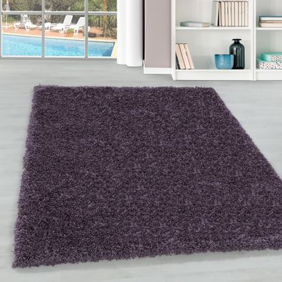 Hochflor Teppich Wohnzimmerteppich Unifarben Shaggy Rechteckig Violett