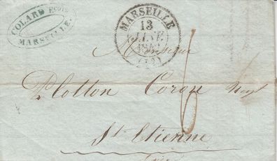 Frankreich vollst Vorphilabrief aus dem Jahr 1842 von Marseille nach St. Etienne