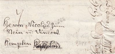 vollständiger Vorphilabrief aus dem Jahr 1797 von Biberach nach Kempten