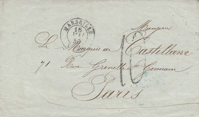 Frankreich Vorphilabrief aus dem Jahr 1846 von Marseille nach Paris