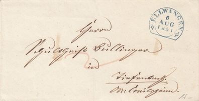 alter Vorphilabrief aus dem Jahr 1851 von Ellwangen nach ??? Steigbügelstemel