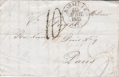 Frankreich Vorphilabrief aus dem Jahr 1834 von Marseille nach Chalone-Sur-Saone