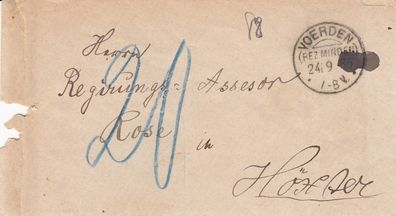Vorphilabrief aus dem Jahr 1886 von Voerden nach Höxter