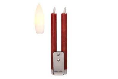 LED Stabkerzen mit Fernbedienung 2 Stck. shabby rot burgund 3D Flamme warmweiß 2x23cm