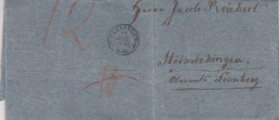 vollständiger Vorphilabrief aus dem Jahr 1849 von Esslingen nach Heimerdingen