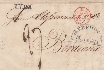 vollständiger Vorphilabrief aus dem Jahr 1844 von Bremen nach Bordeaux