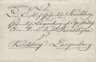 Vorphilabrief aus dem Jahr ca. 1800 von Künzelsau nach Kirchberg