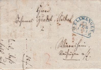 vollständiger Vorphilabrief aus dem Jahr 1853 von Ellwangen nach Illingen (?)