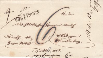 Vorphilabrief aus dem Jahr 1857 von Esslingen nach Illingen