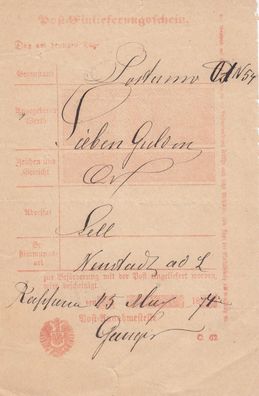 Vorphilatelie Post-Einlieferungsschein aus dem Jahr 1874