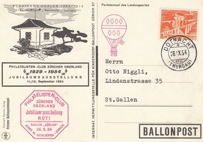 Schweiz Kinderdorf-Ballonpost 1954