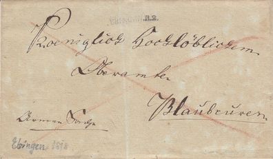 Vorphilabrief aus dem Jahr 1818 von Ebingen nach Blaubeuren