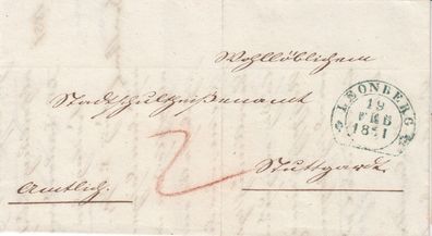 Vorphilabrief aus dem Jahr 1851 von Leonberg nach Stuttgart Steigbügelstempel