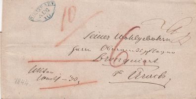 Vorphilabrief aus dem Jahr 1844 von Stuttgart nach Urach blauer Fächerstempel
