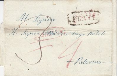 Italien vollständiger Vorphilabrief aus dem Jahr 1858 von Napoli nach Palermo
