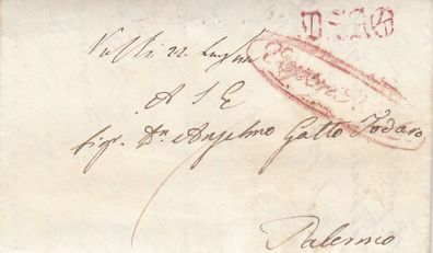Italien vollständiger Vorphilabrief aus dem Jahr 1844 von Napoli nach Palermo