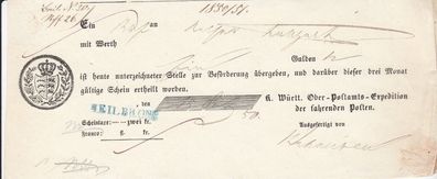 Vorphilatelie Post-Einlieferungsschein aus dem Jahr 1850 von Heilbronn L1-Stpl.