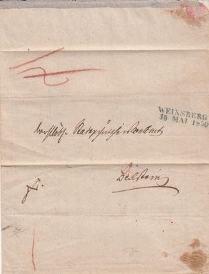 2x gelaufener Vorphilabrief aus dem Jahr 1850 Weinsberg - Beilstein - Löwenstein