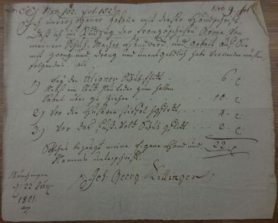 Handwerkerrechnung aus dem Jahr 1801