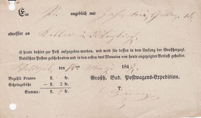 Vorphilatelie Post-Einlieferungsschein aus dem Jahr 1847