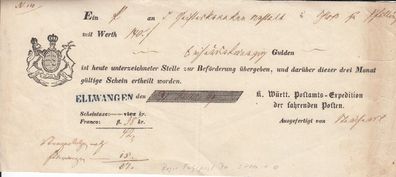 Vorphilatelie Post-Einlieferungsschein aus dem Jahr 1849 von Ellwangen L1-Stpl.