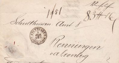 Vorphilabrief aus dem Jahr 1863 von Stuttgart nach Renningen