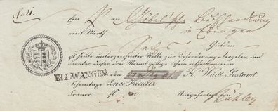 Vorphilatelie Post-Einlieferungsschein aus dem Jahr 1841 von Ellwangen L1-Stpl.