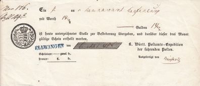 Vorphilatelie Post-Einlieferungsschein aus dem Jahr 1848 von Ellwangen L1-Stpl.