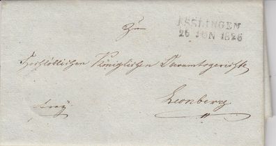 vollständiger Vorphilabrief aus dem Jahr 1826 von Esslingen nach Leonberg