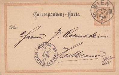 Österreich Correspondenz-Karte aus dem Jahr 1890 von Wien nach Heilbronn