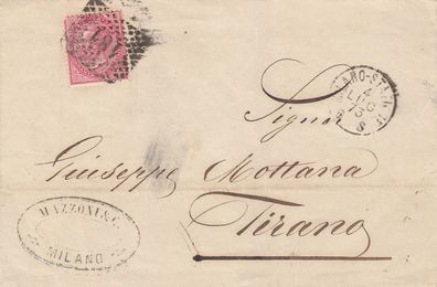 Italien Königreich Brief aus dem Jahr 1873 von Milano nach Tirano